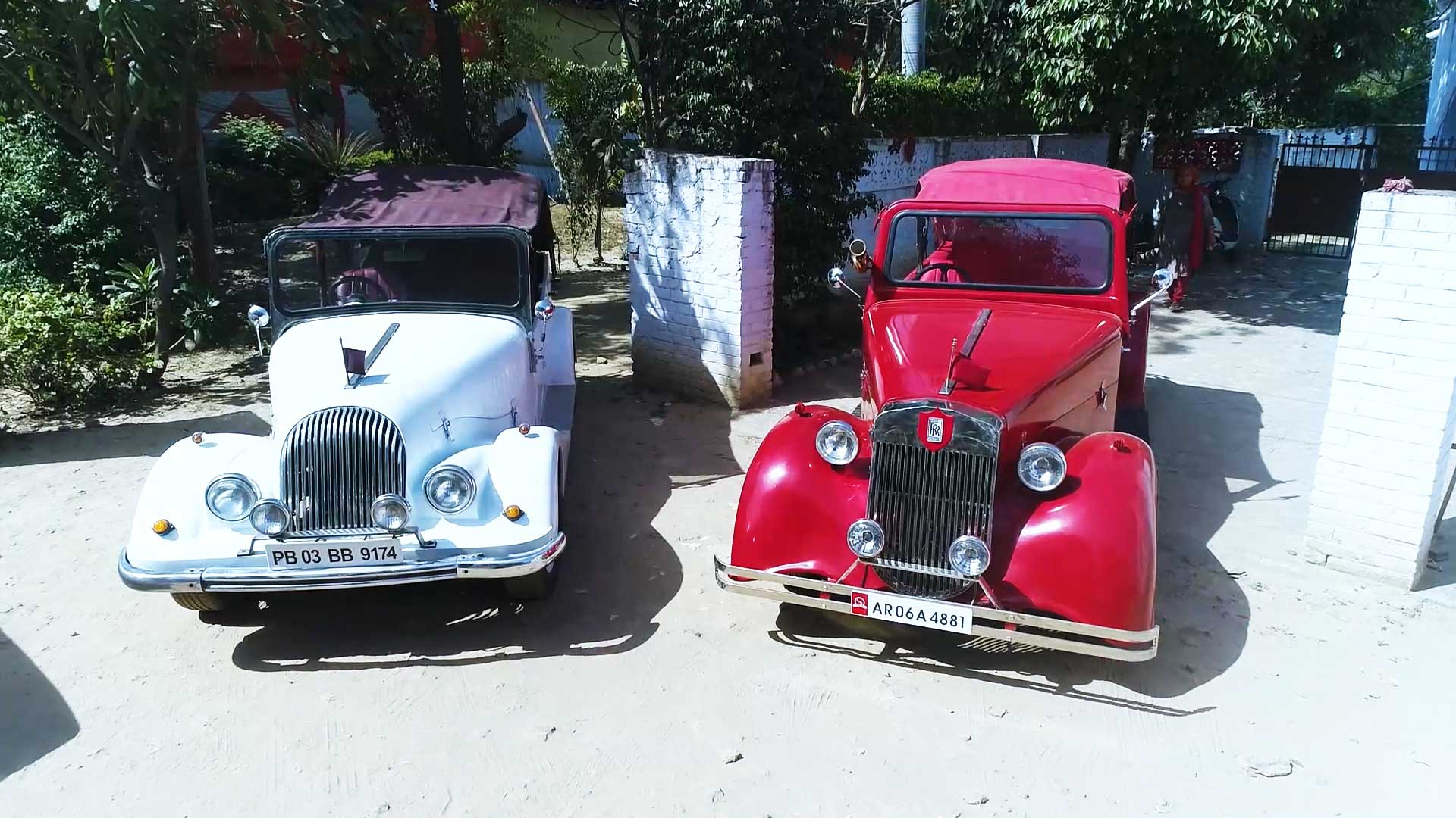 White Red Vintage Car